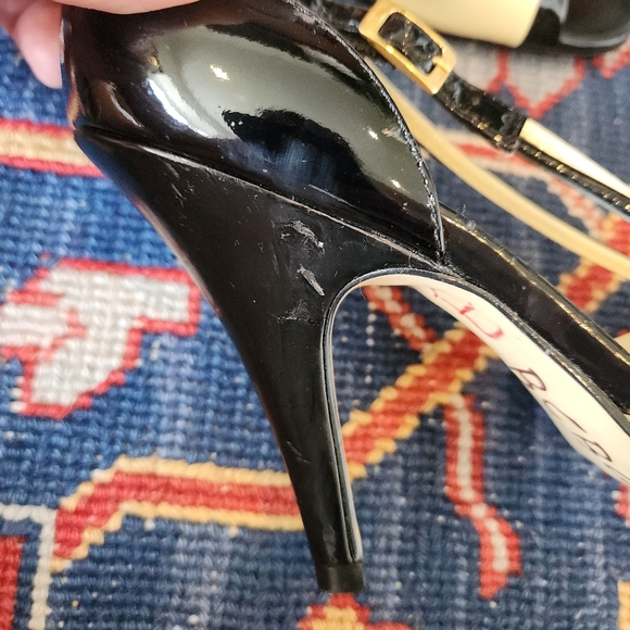 BCBG PARIS Black and Butter Yellow Heels with Ankle Straps - Picture 5 of 6